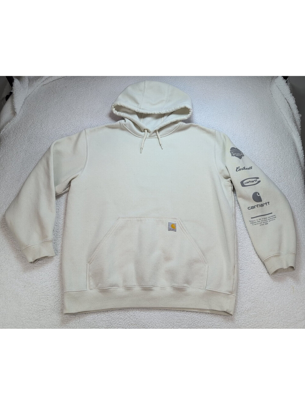 Carhartt Loose Fit Hoodie Cream Graphic Sleeve Pullover Sweatshirt Men's XL
